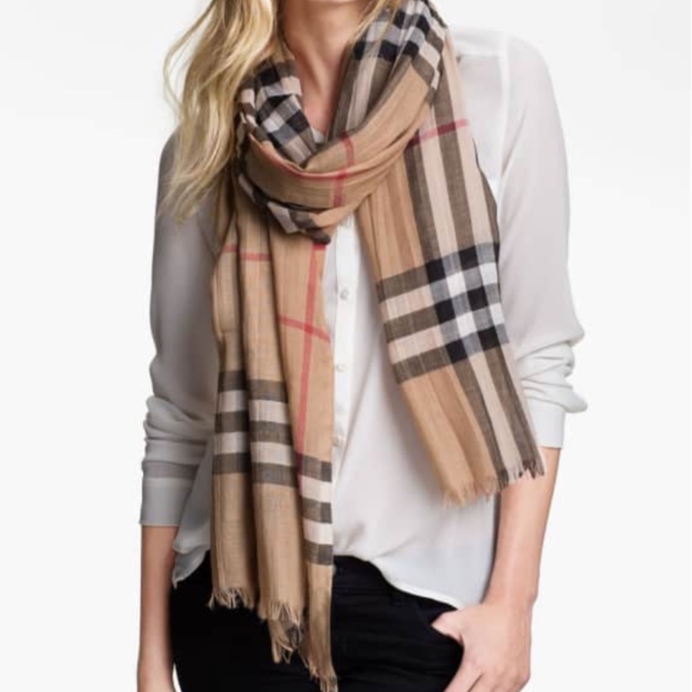 Burberry Tan and Black Check Scarf